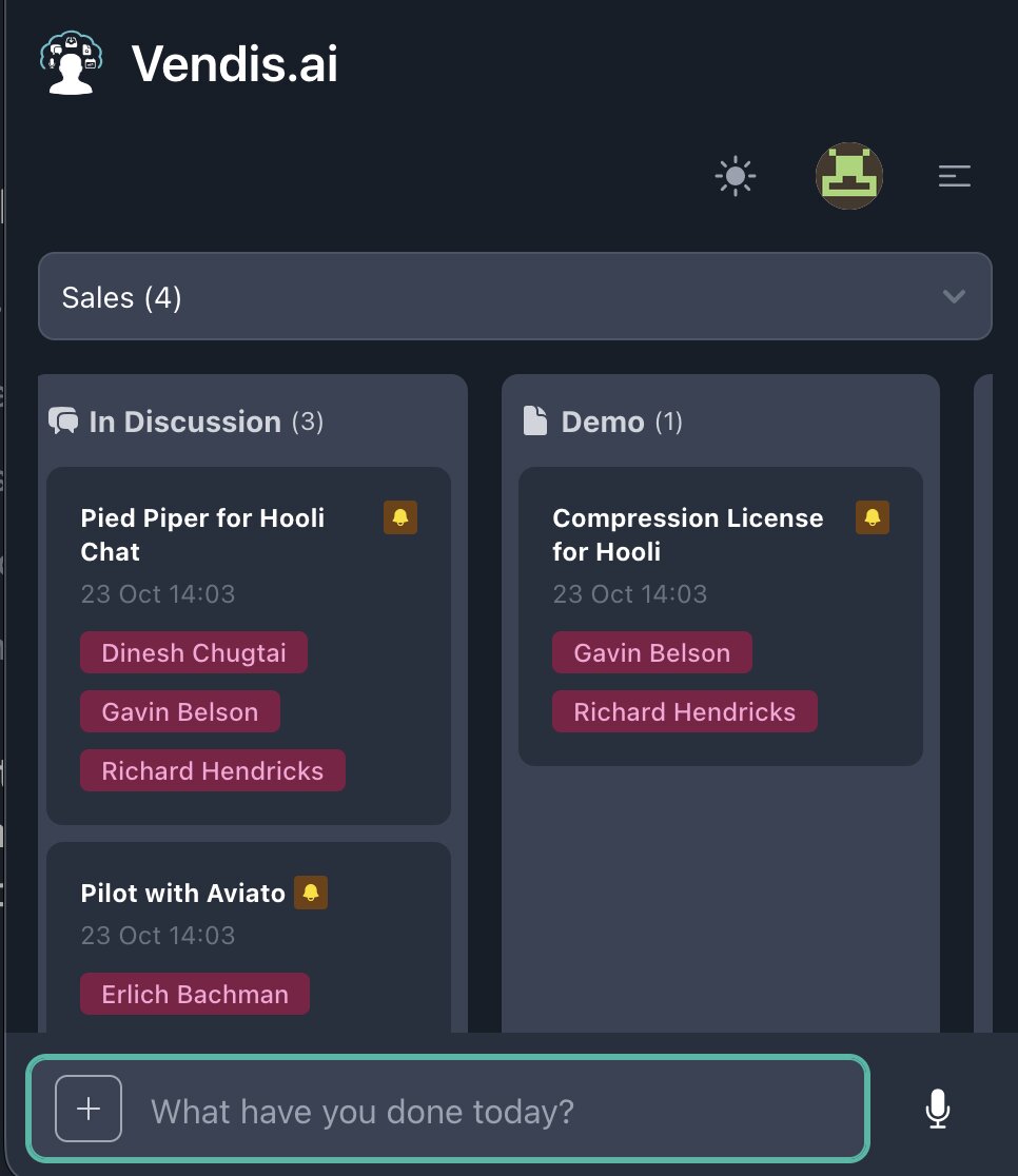 Vendis pipeline view with deals organized by stage